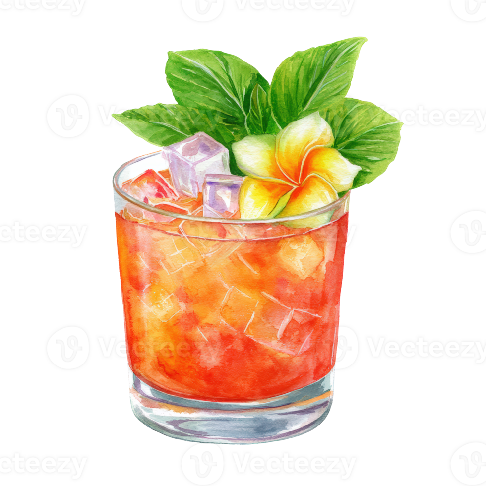 A watercolor painting of an orange drink with a flower png