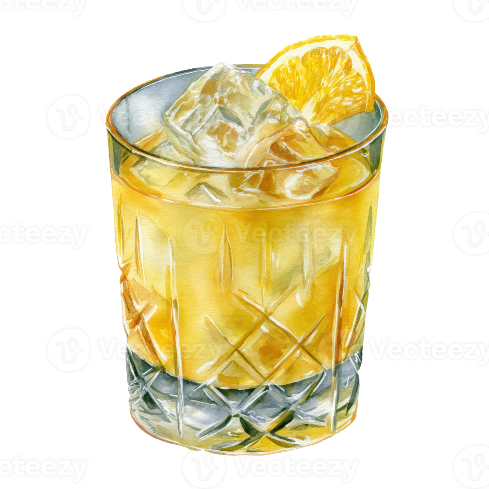 A glass of whiskey with an orange slice png