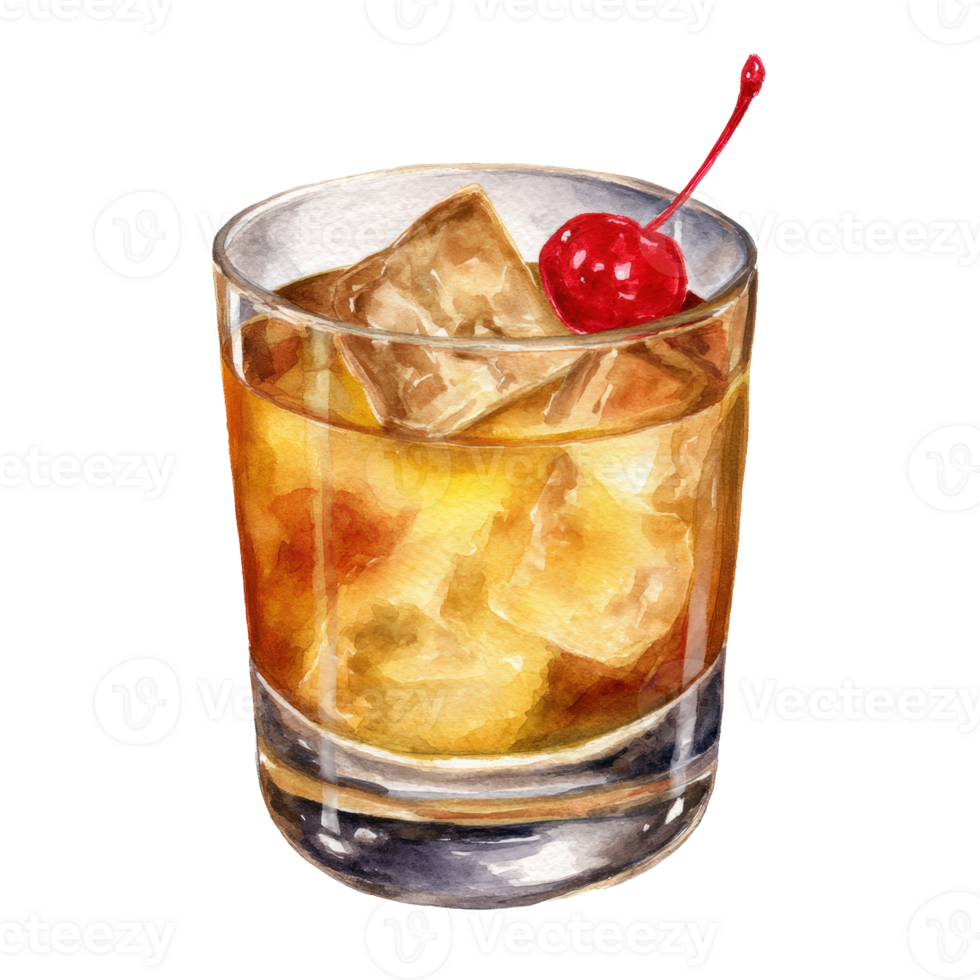 A watercolor painting of an old fashioned whiskey png