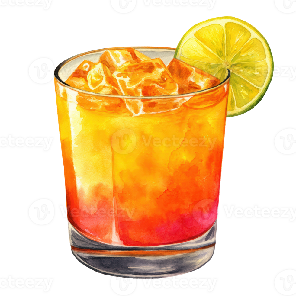 A colorful orange drink with a lime wedge png