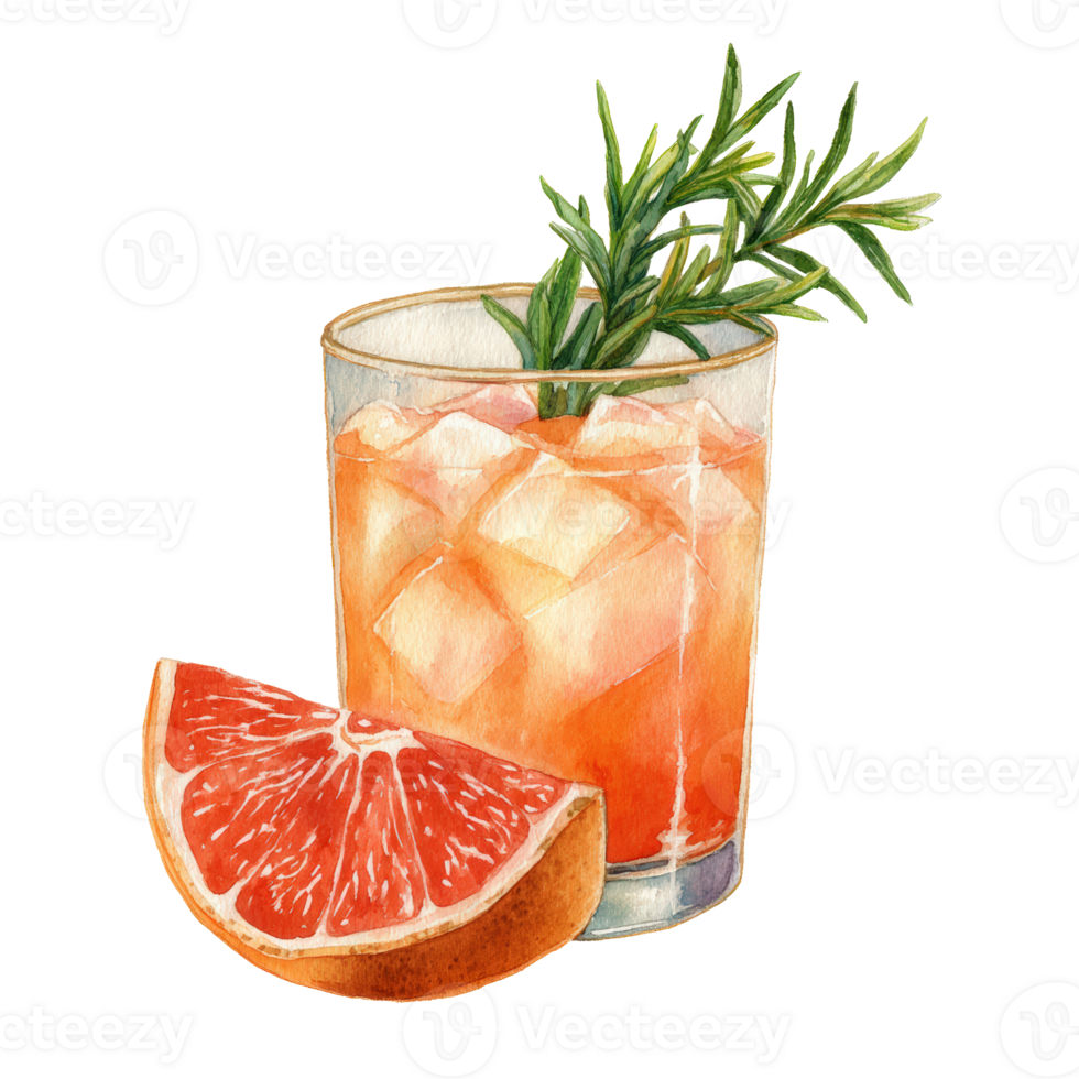 A grapefruit cocktail with rosemary sprig png