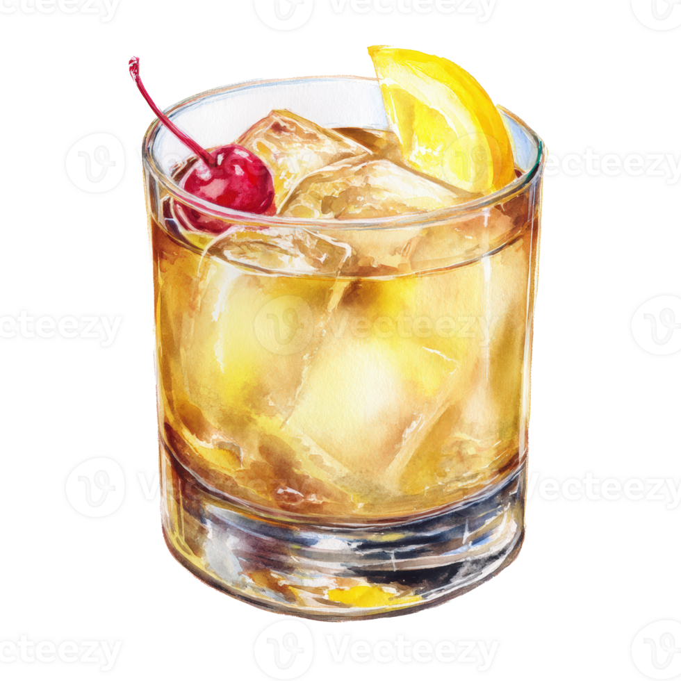 A glass of whiskey with a cherry on top png