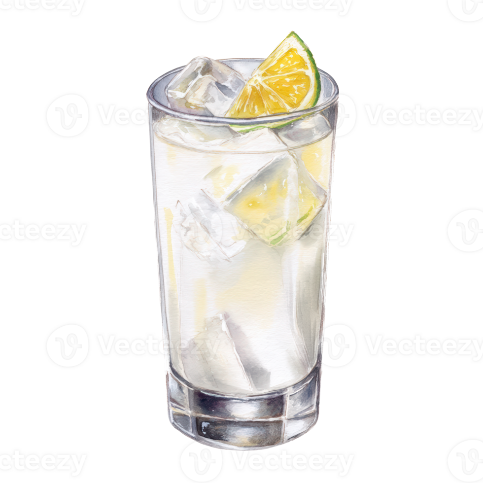 A glass of lemonade with ice and lime png