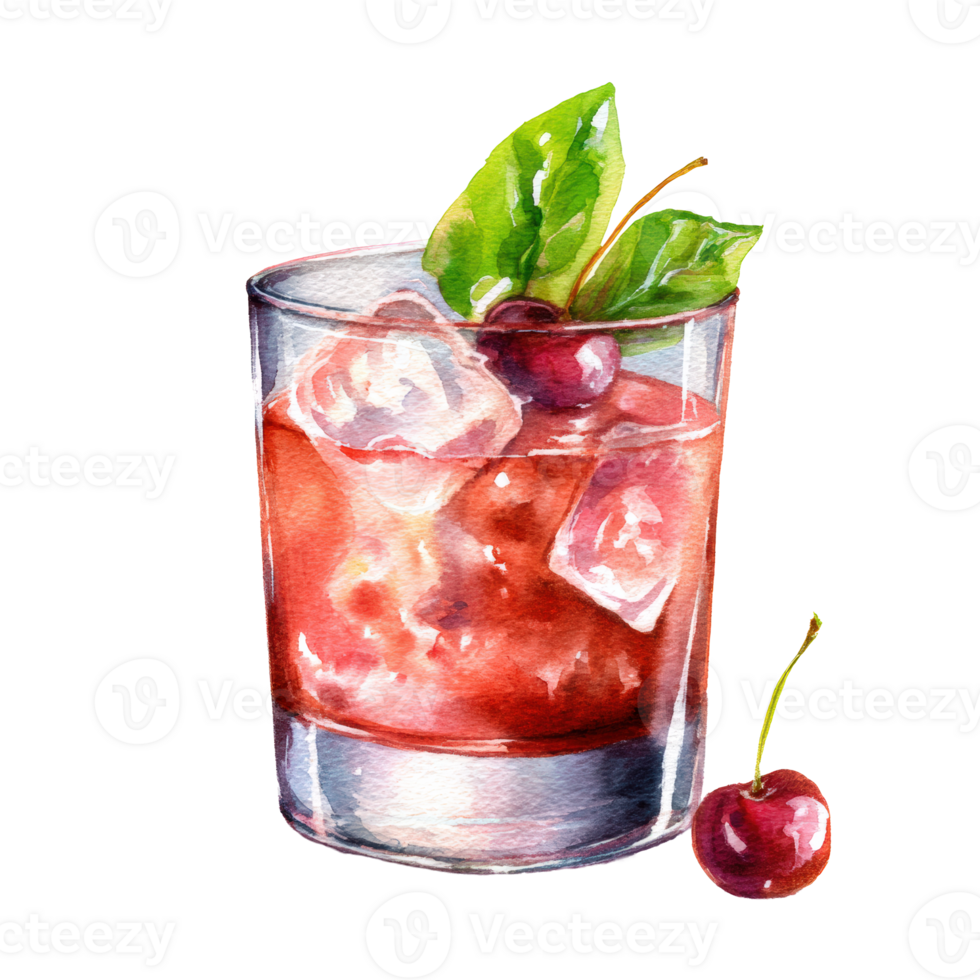 A watercolor painting of a cherry cocktail png