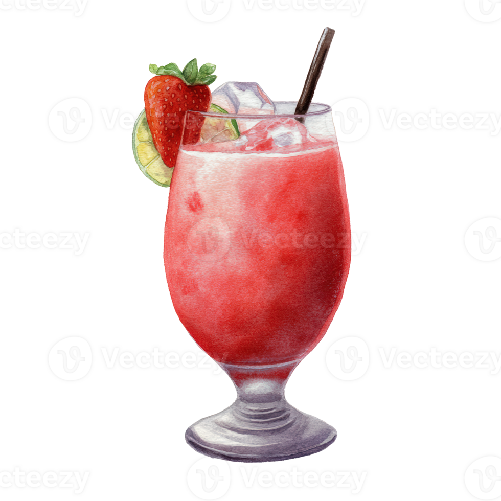A strawberry drink with a straw and lime png