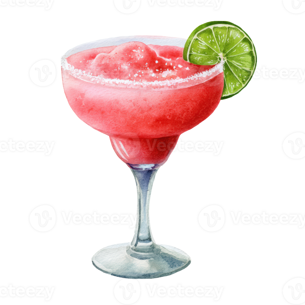 Watercolor painting of a margarita with a lime slice png