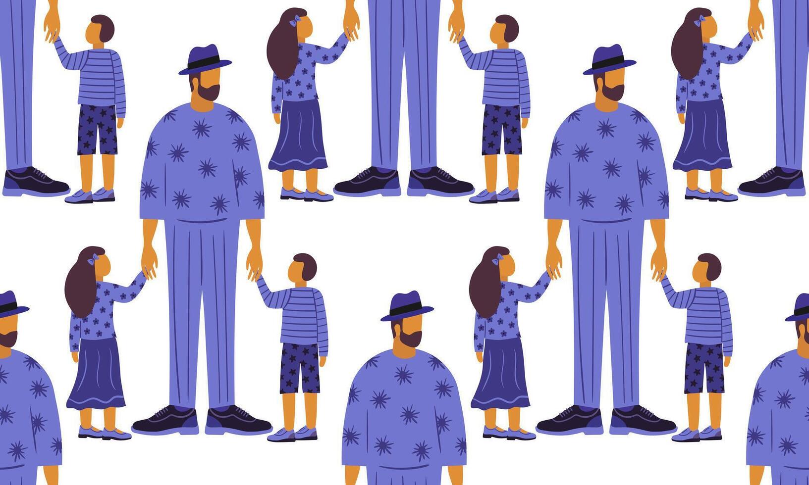 seamless father with children holding hands pattern on white background flat illustration fathers son daughter day vector