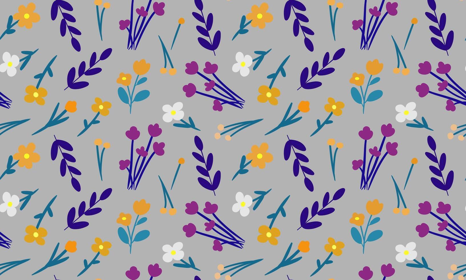 abstract simple floral grey background spring summer design for textiles seamless pattern postcard decor, bright yellow purple flowers vector