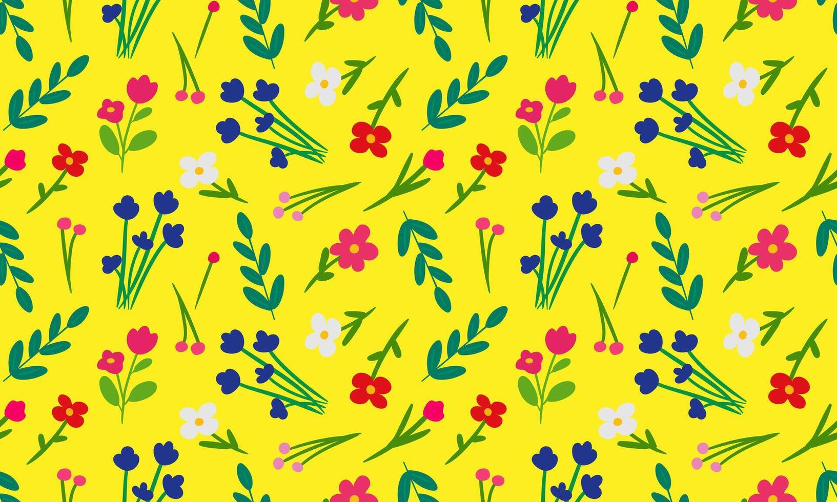 yellow trendy seamless pattern with simple floral design, simple painted flowers, bright background for web textile design vector