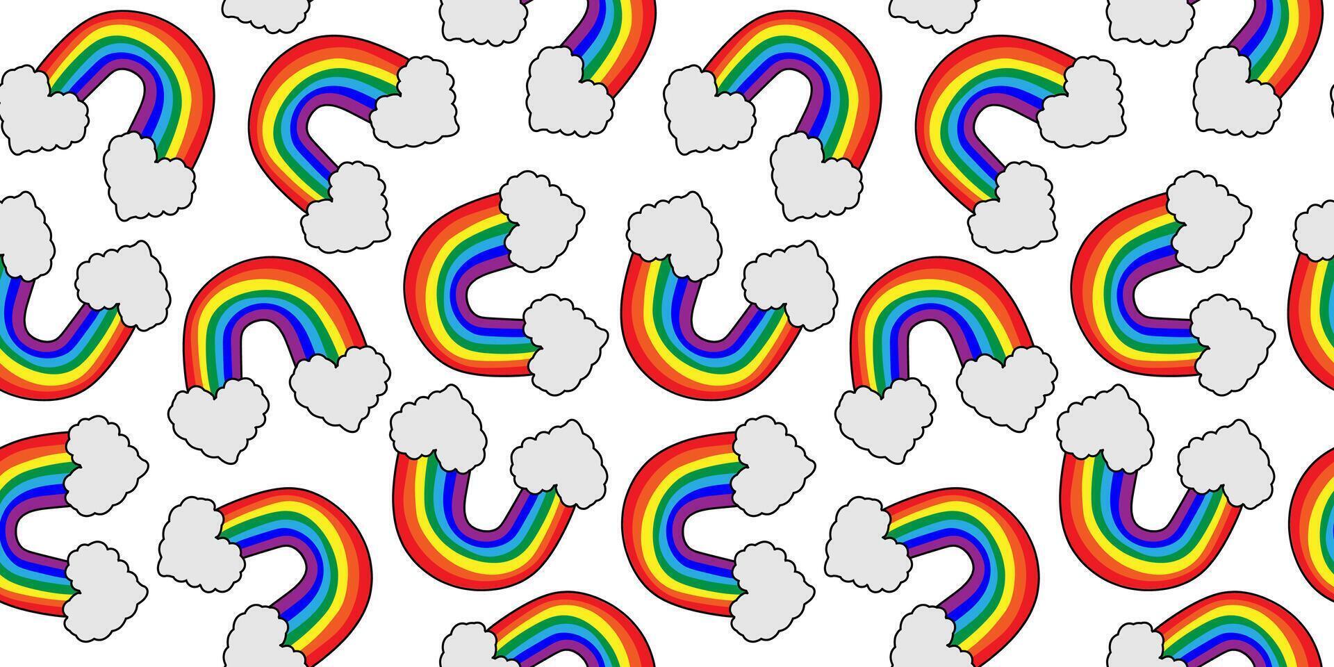 lgbtq pride rainbow and cloud heart seamless pattern for pride month celebration, equality, diversity, and love, vibrant social justice print vector