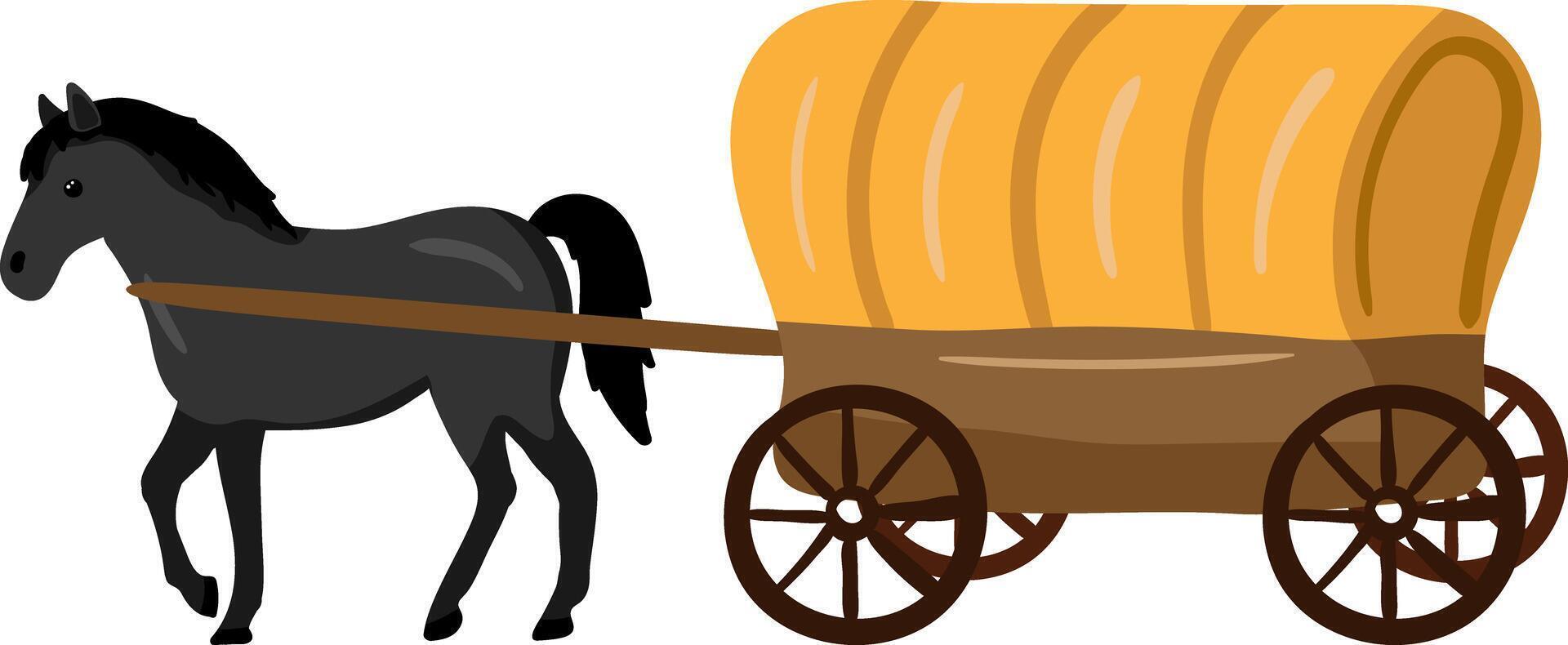isolated object cartoon covered wagon with horse, pioneer day historical transport illustration for clip art and education vector