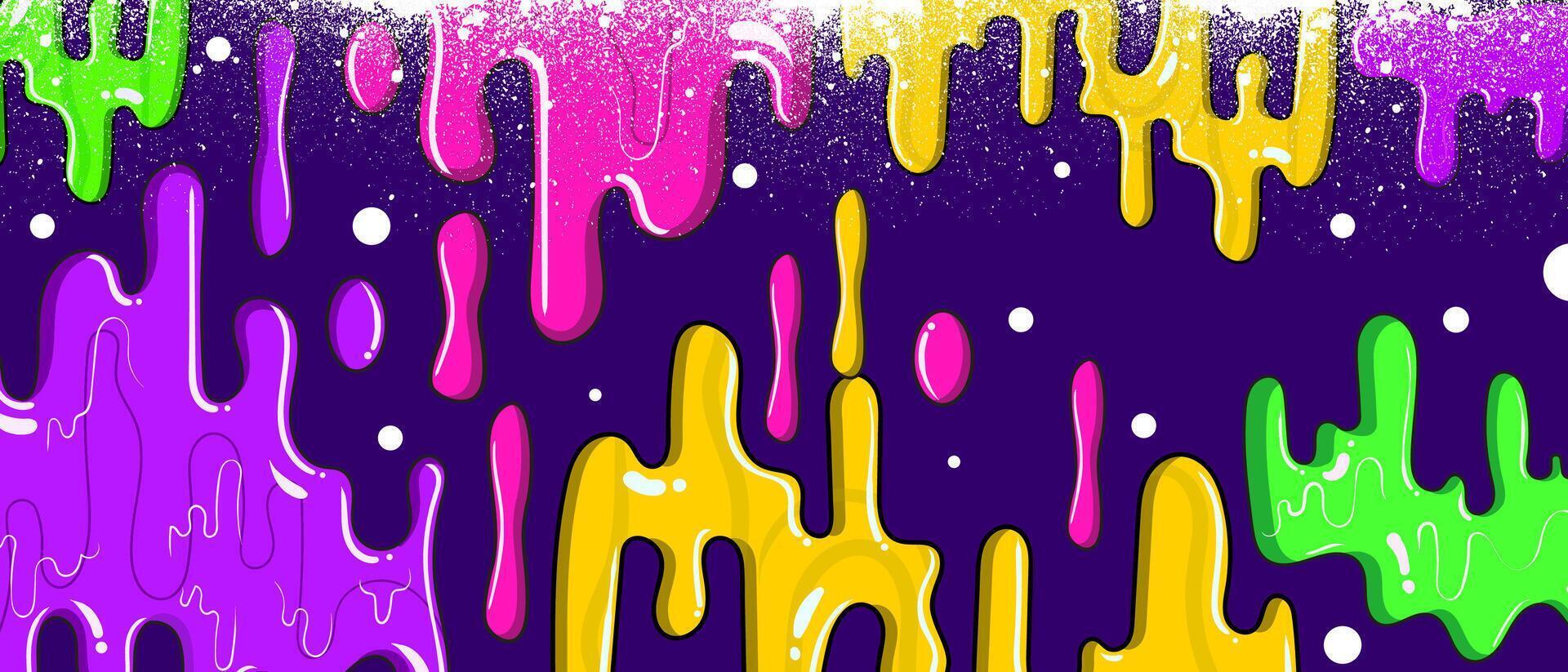 Dripping slime neon color graffiti background vector