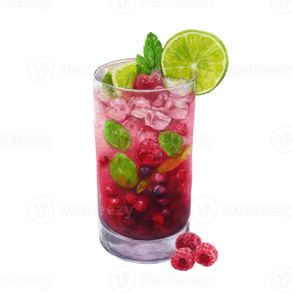 A drink with berries and lime png