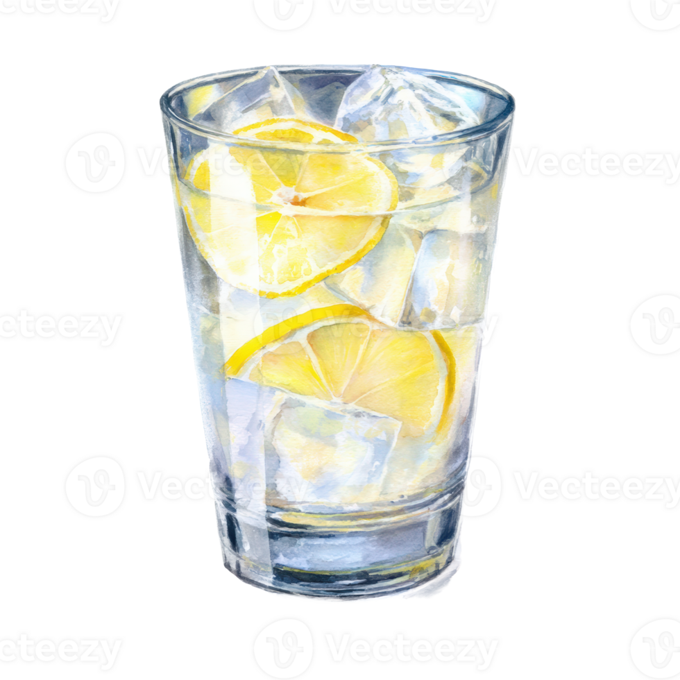 A glass of lemonade with ice cubes png