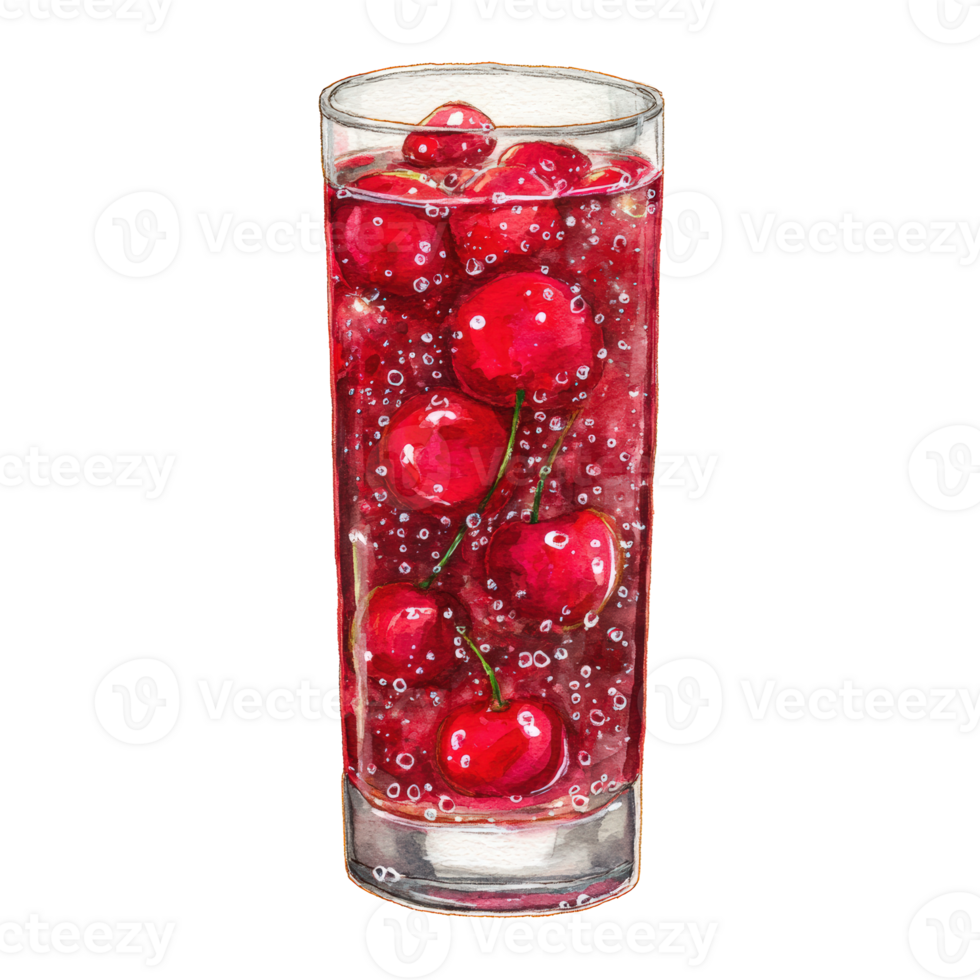 A glass of cherry juice with bubbles png