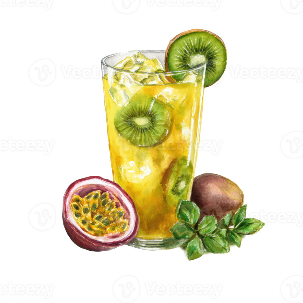 Passion fruit cocktail with kiwi and passion fruit png