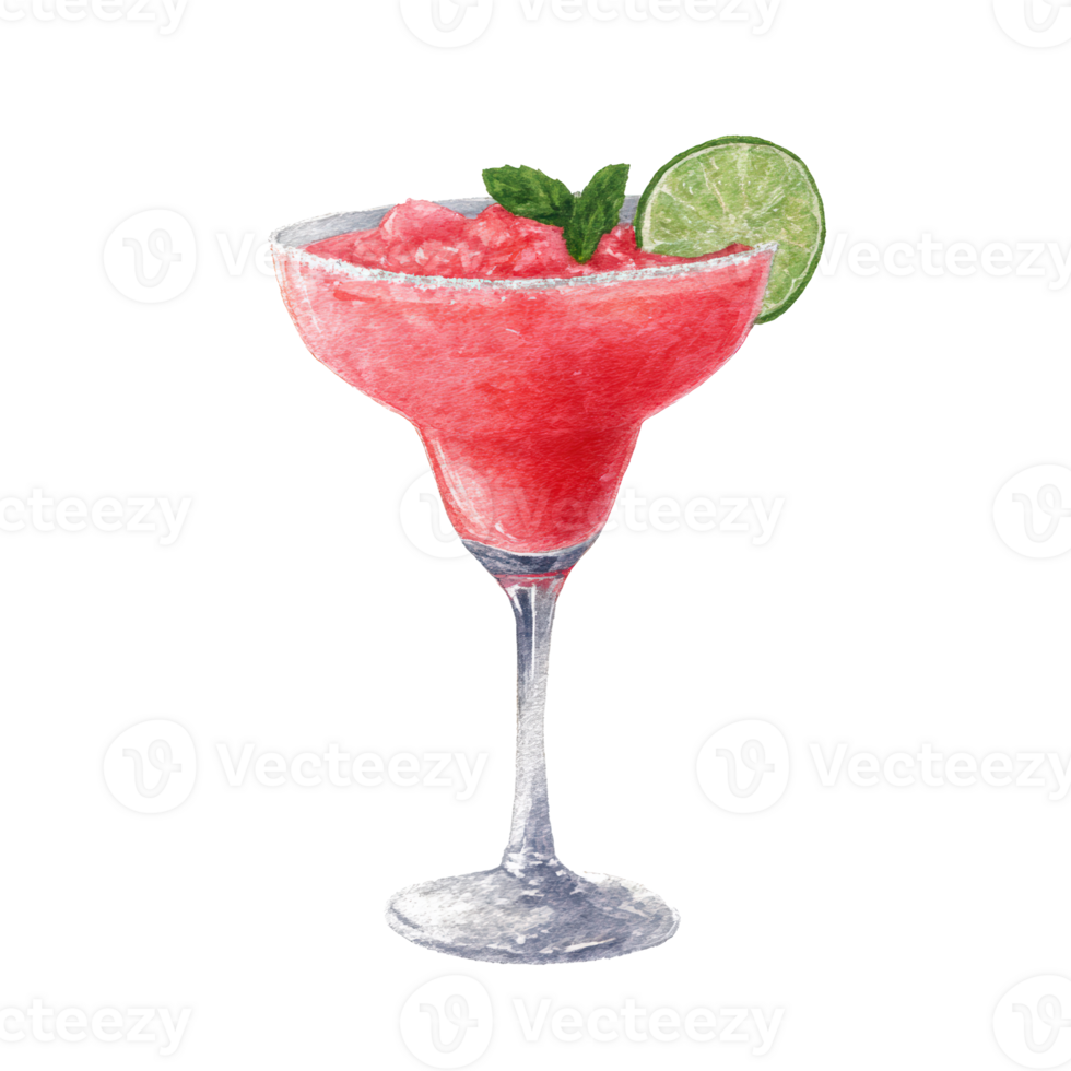 Watermelon margarita in a glass with a lime slice png