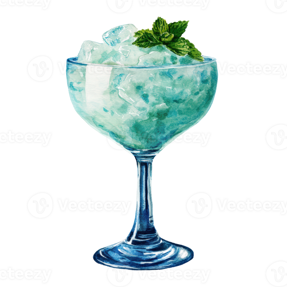 A blue drink with mint leaves in it png