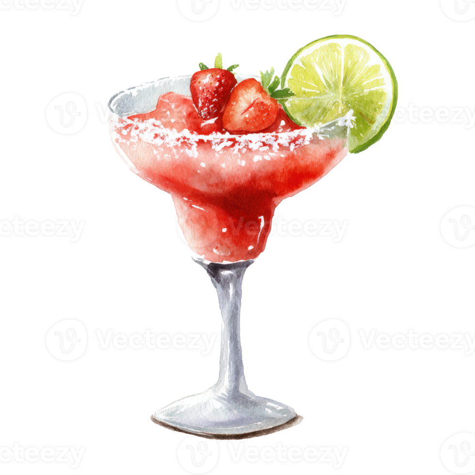 A strawberry margarita with lime and strawberries png
