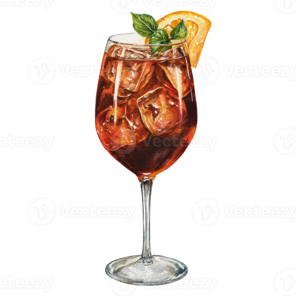 A glass of iced tea with ice cubes and a slice of orange png