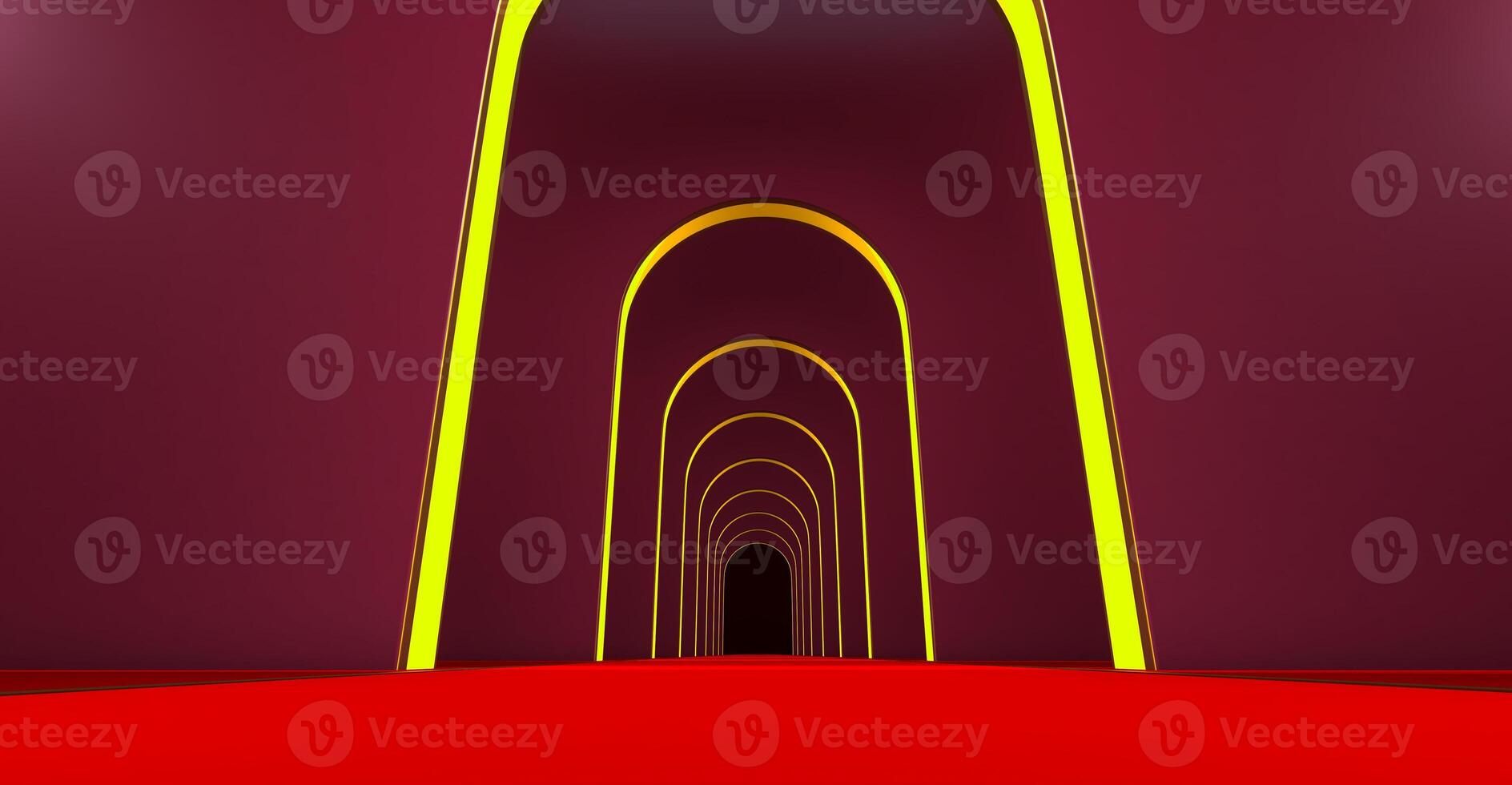 walkway arch, black hallway, Long tunnel with arches for product presentation. photo