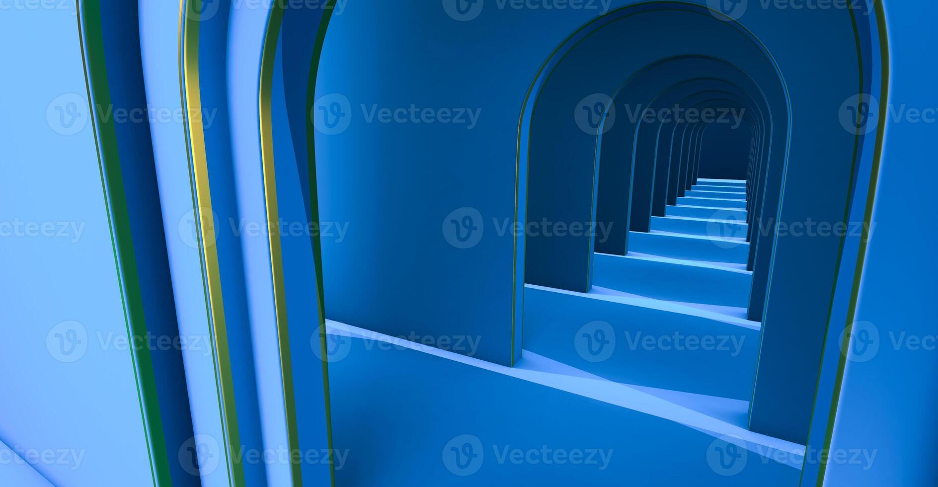 black hallway, Long tunnel with arches for product presentation. photo
