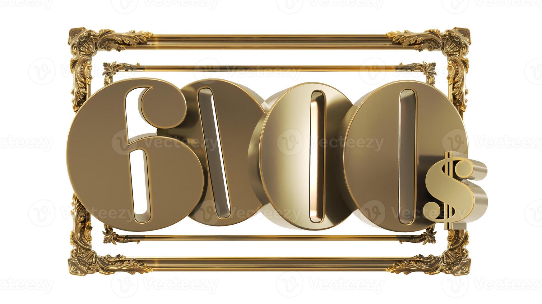 3D render of golden six thousand on a golden frame isolated on white background photo