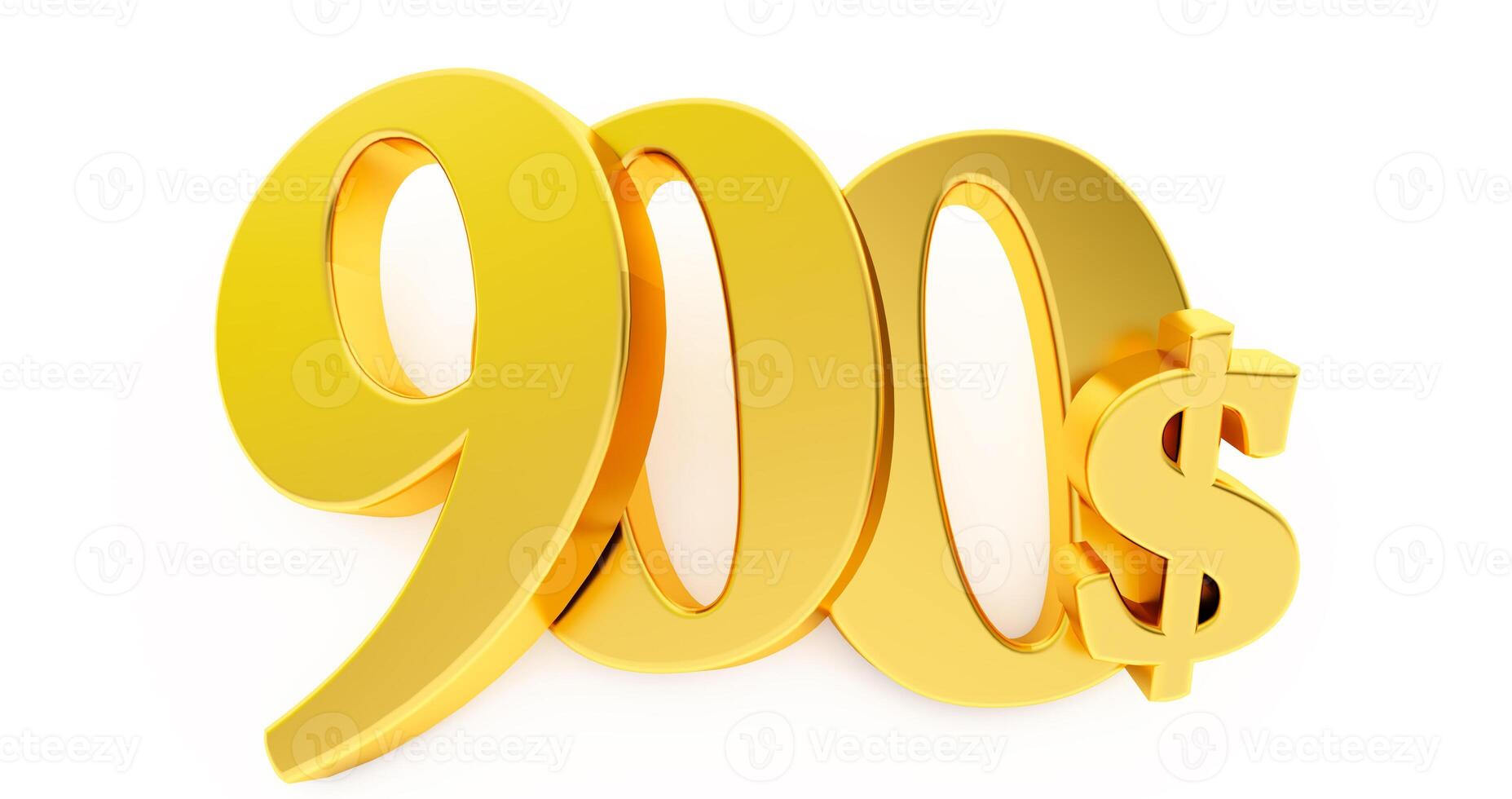 3d render of gold nine hundred dollars isolated on white background, 900 dollars, photo
