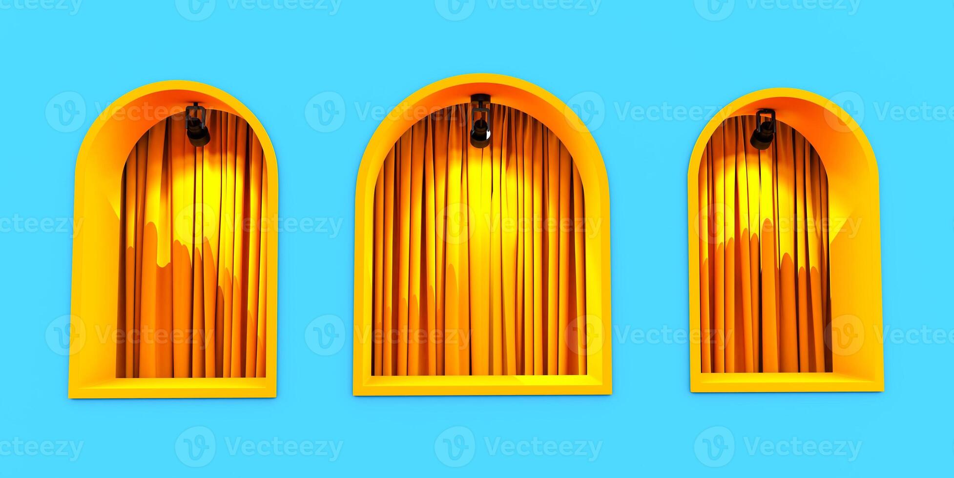 arch window and curtain inside., Minimal scene for product display presentation. photo