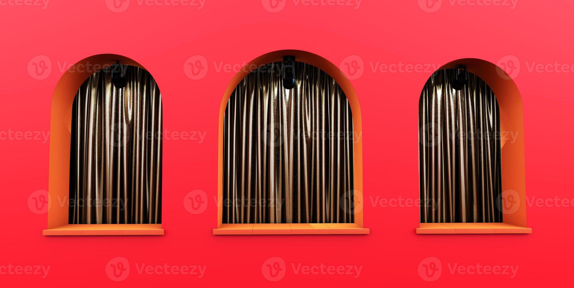arch window and curtain inside., Minimal scene for product display presentation. Stage for showcase photo