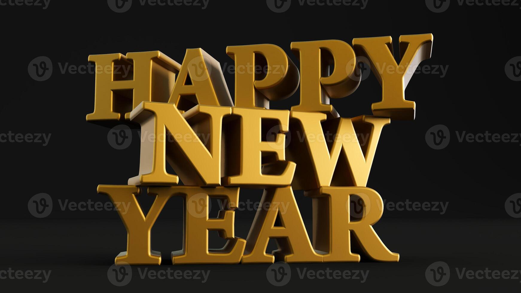 3D render of golden happy new year isolated on black background photo