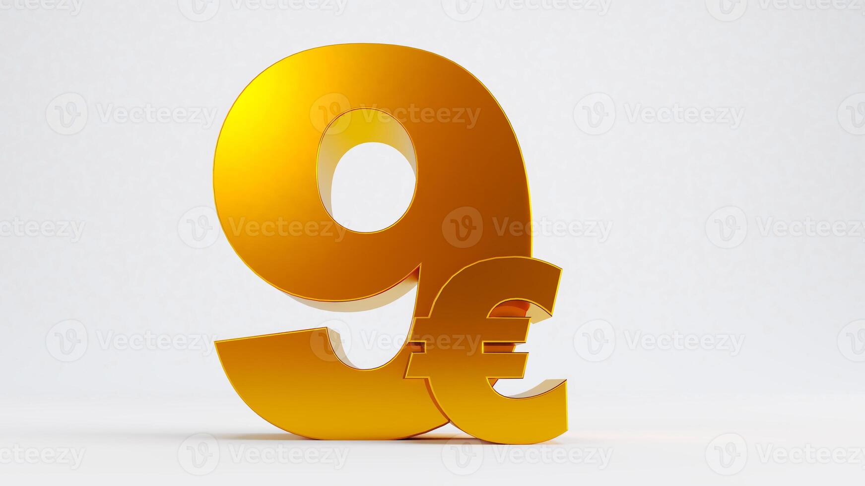 3D render of golden nine euros isolated on white background photo