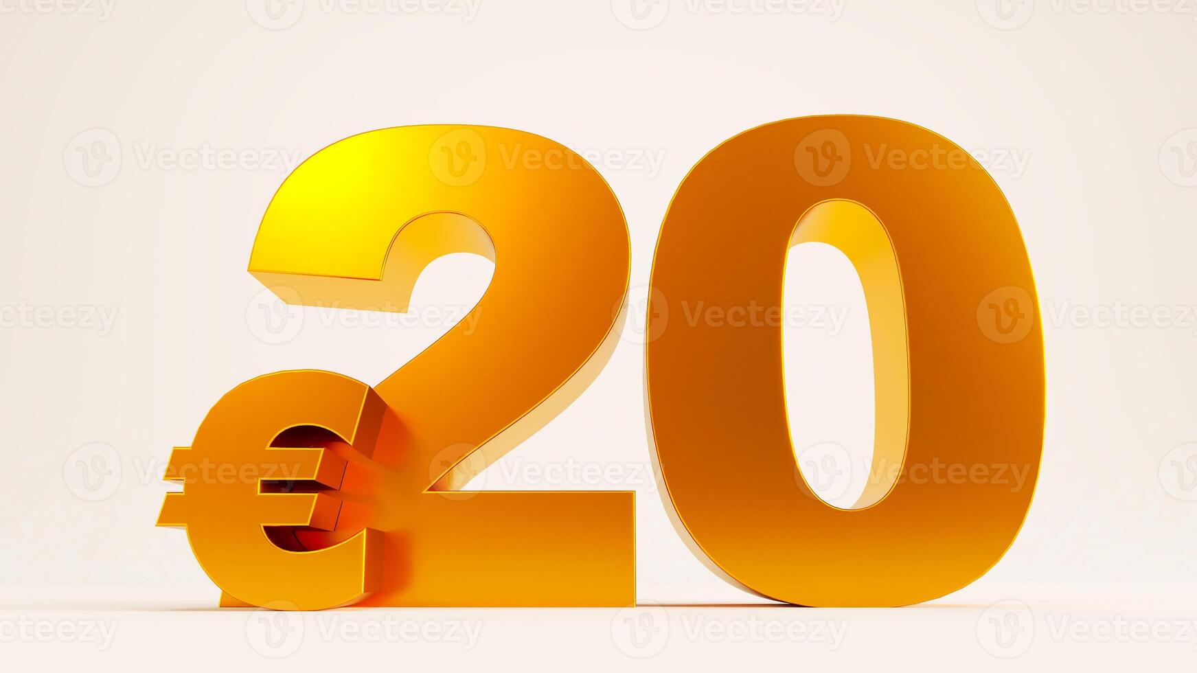 3D render of golden twenty euros isolated on white background photo