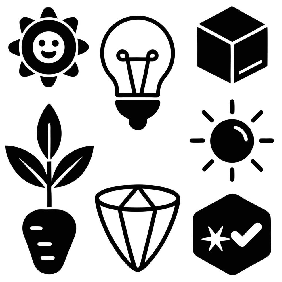 Collection of black and white glyph icons vector