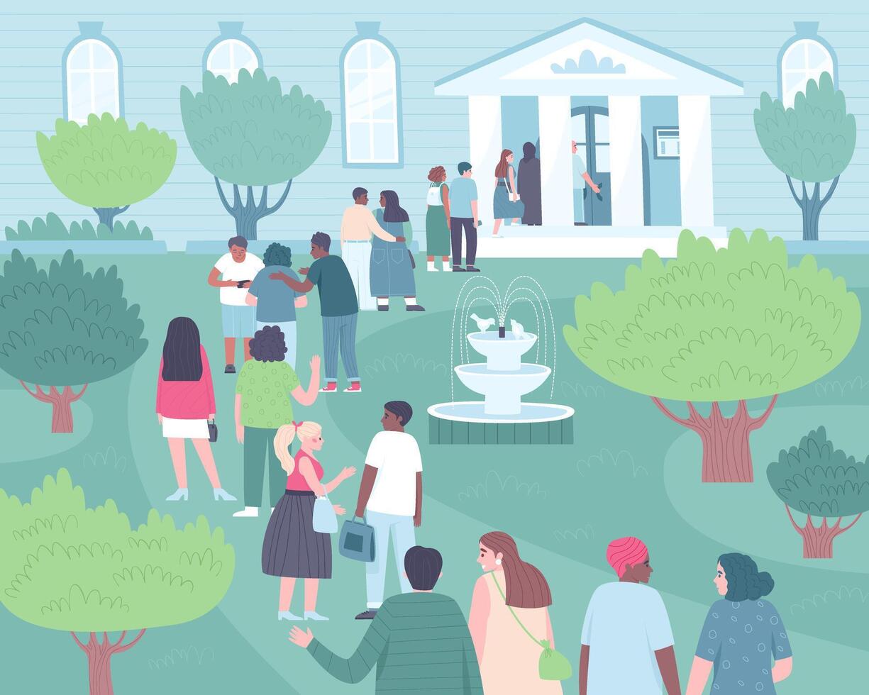 Queue of people to the museum vector