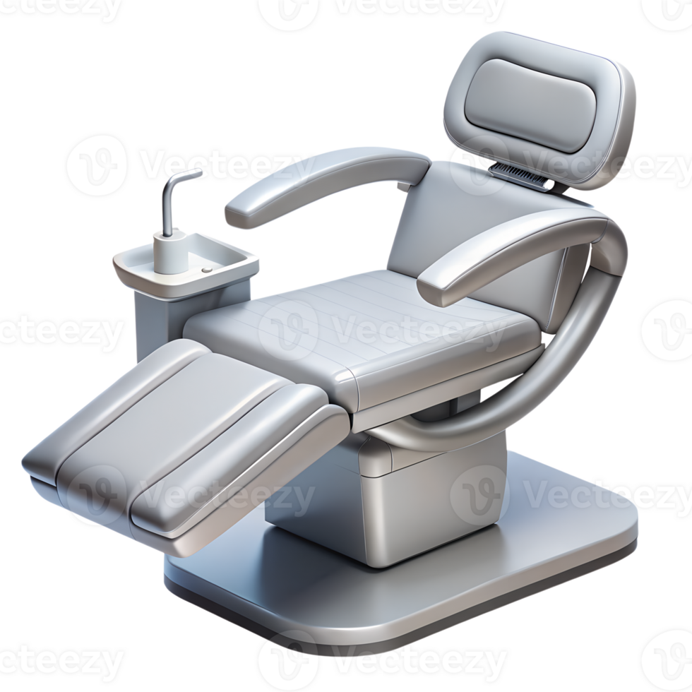Modern dental chair 3d illustration isolated on transparent background, sleek ergonomic design with adjustable headrest and clean white upholstery png