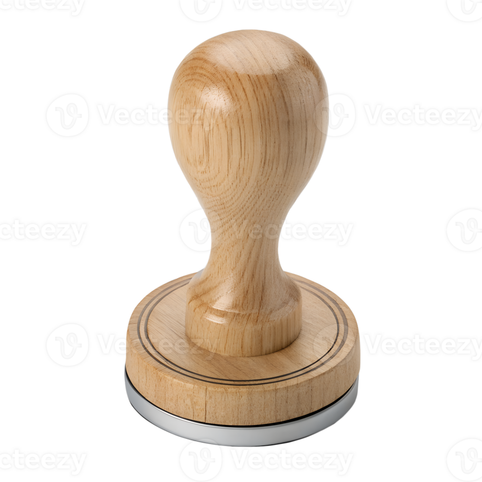 Handcrafted wooden stamp with natural texture, isolated on transparent background. Rustic printing tool for branding png