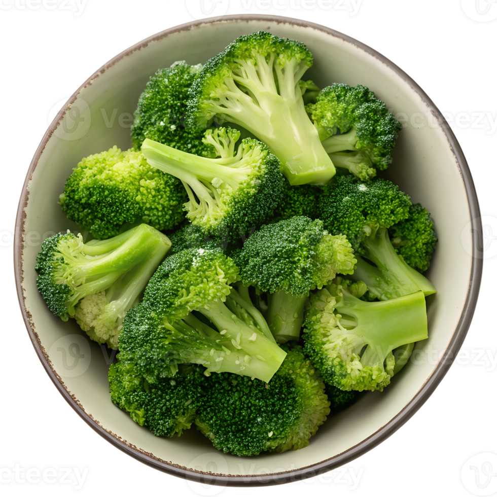 Crisp raw broccoli in a ceramic bowl, nutritious vegetable for healthy eating png