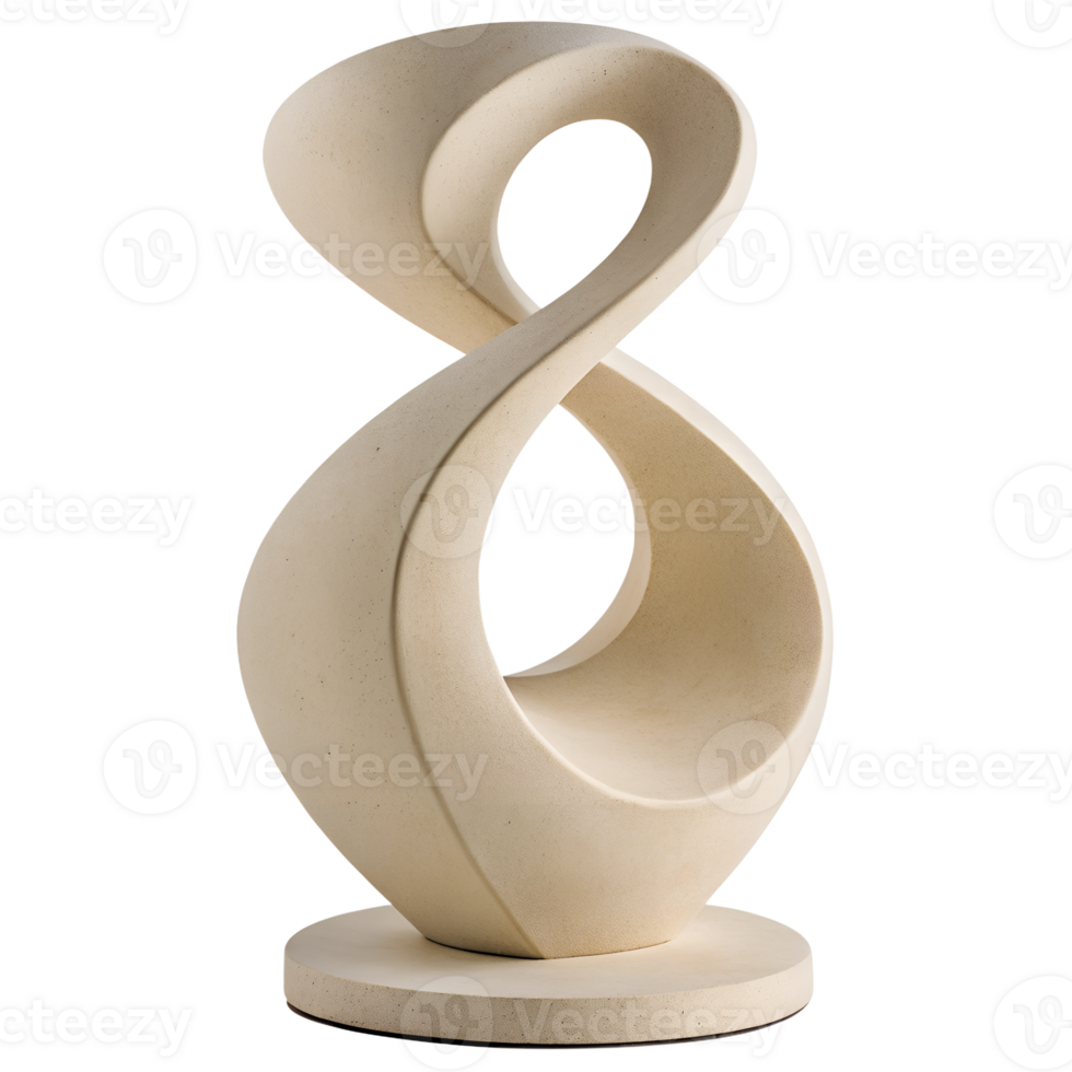 Abstract stone sculpture in beige, elegant 3d form isolated on transparent background, minimalist modern art, neutral textured monolith png