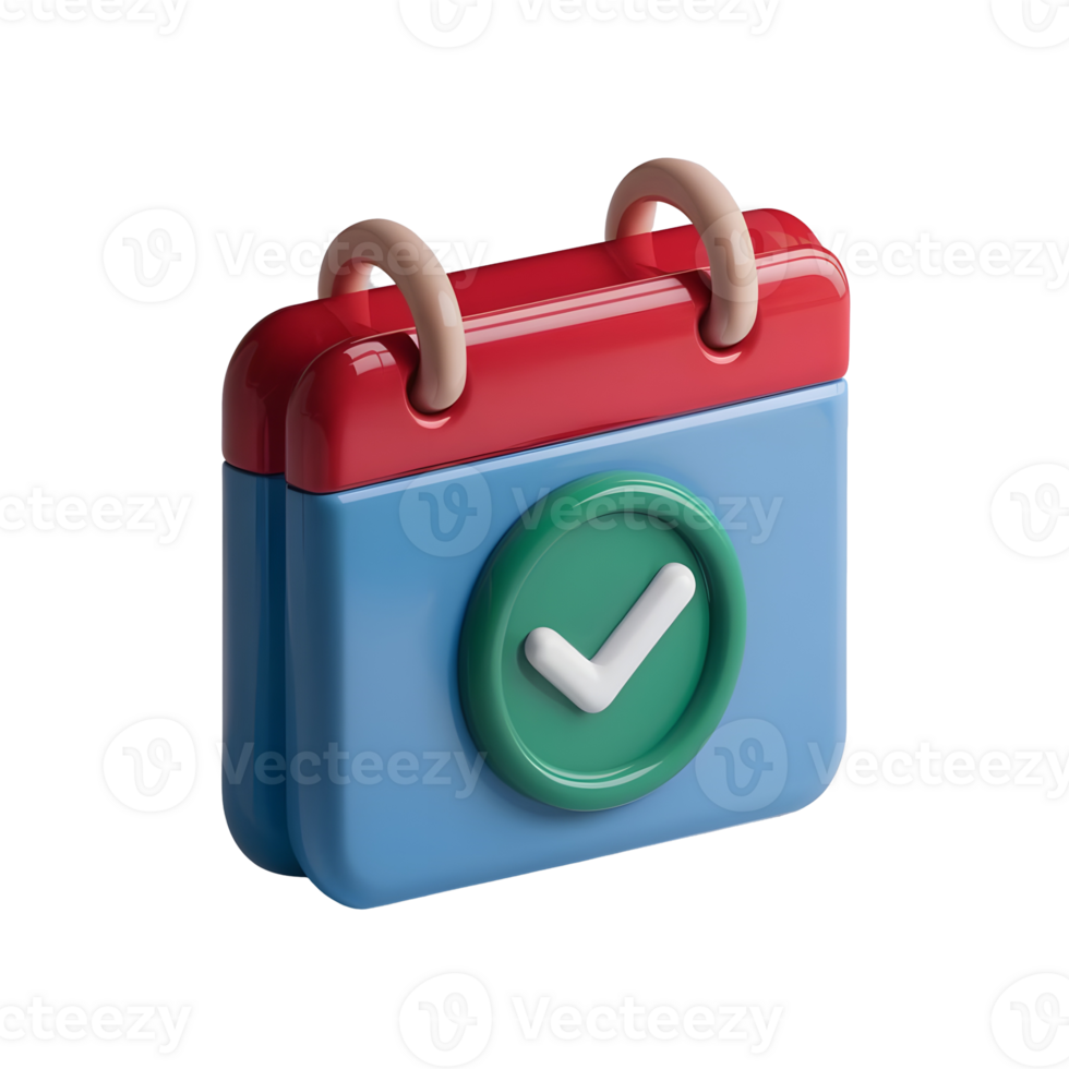 3D rendering of a cartoon-style calendar with a check mark png