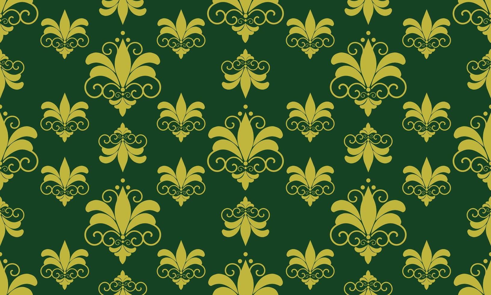 seamless pattern designs with gold damask flower on dark green background, design for fabric or various pattern printing works. vector