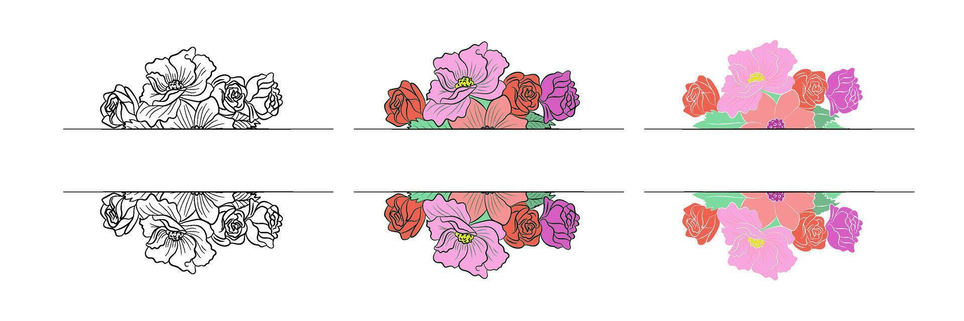 Set of flowers frame and text box on transparent background vector