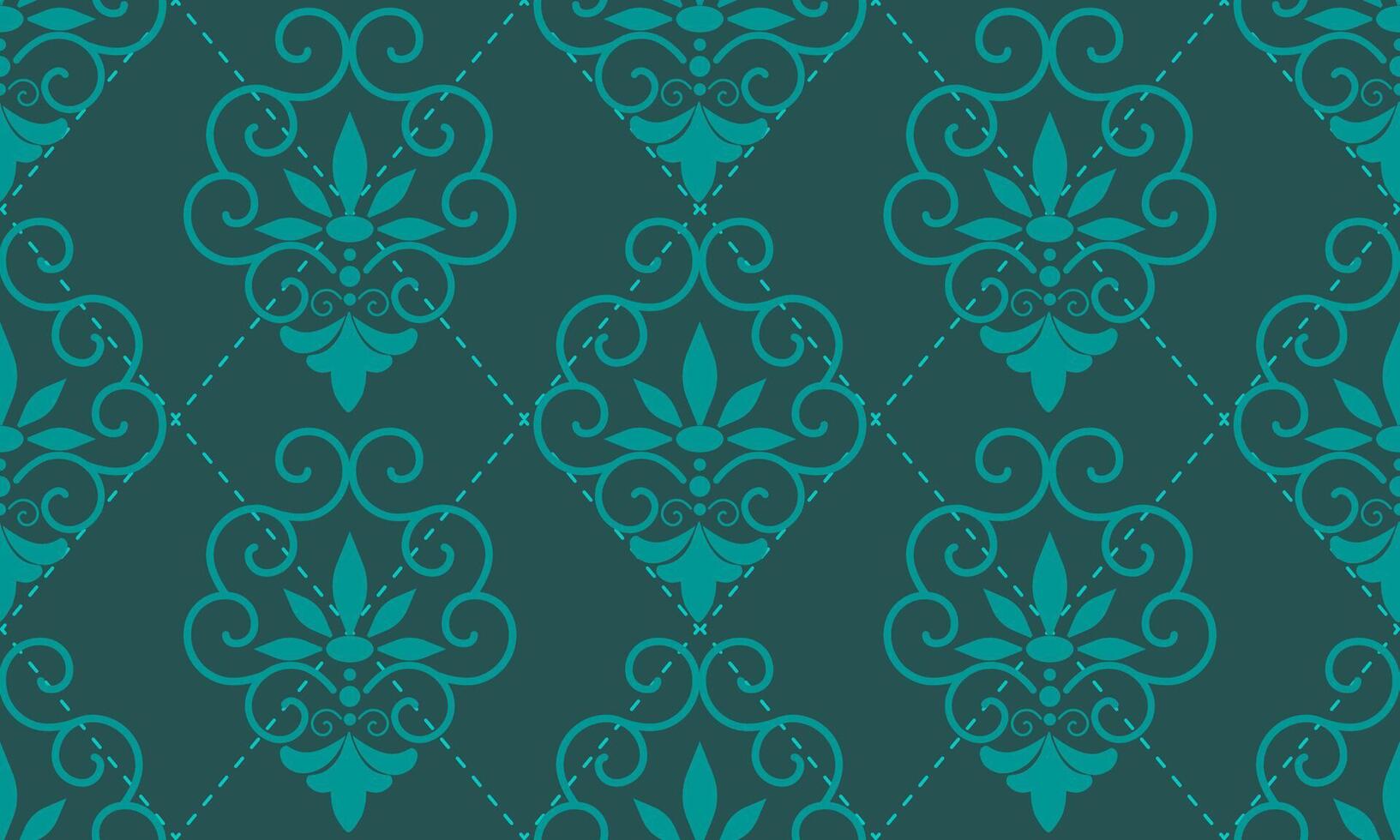 seamless pattern designs with light green damask flower on dark green background, design for fabric or various pattern printing works. vector