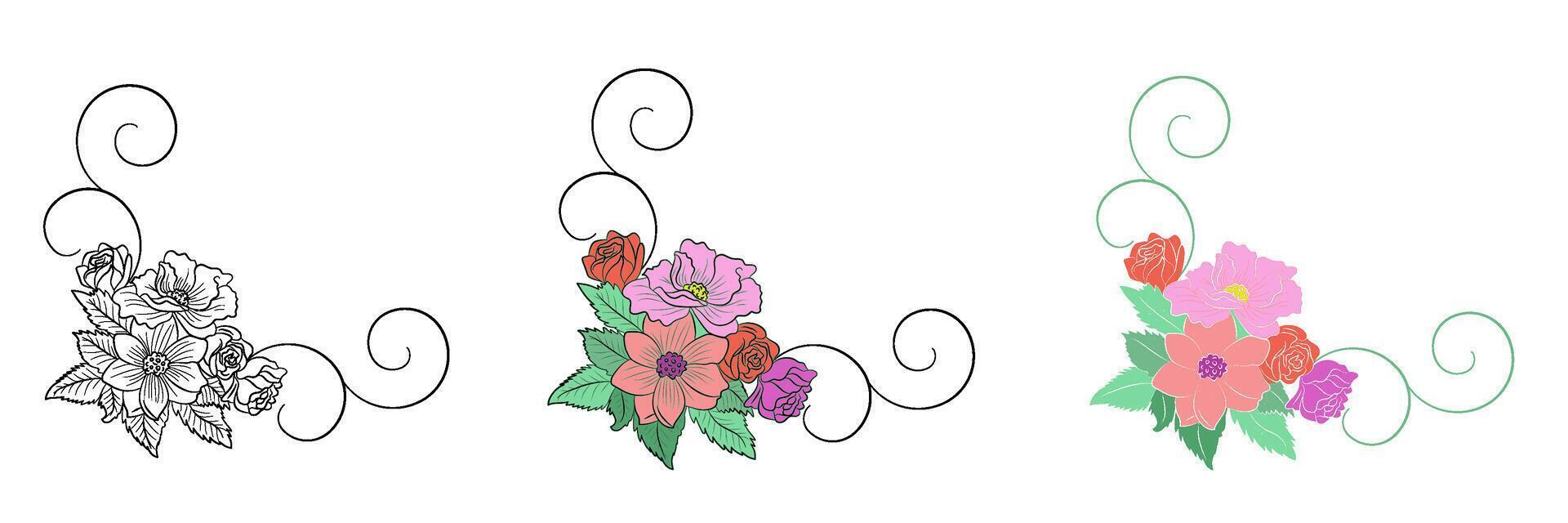 Set corner flower on transparent background vector