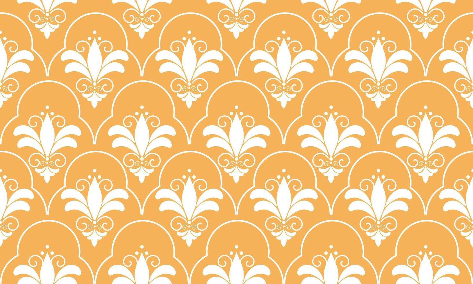 seamless pattern designs with white damask flower on orange pastels background, design for fabric or various pattern printing works. vector