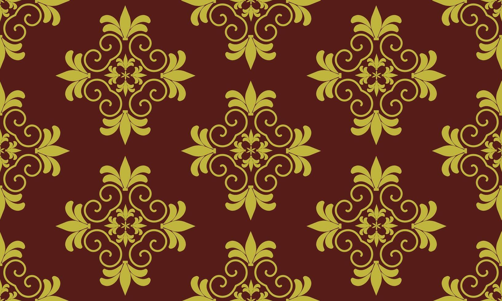 seamless pattern designs with gold damask flower on dark red background, design for fabric or various pattern printing works. vector
