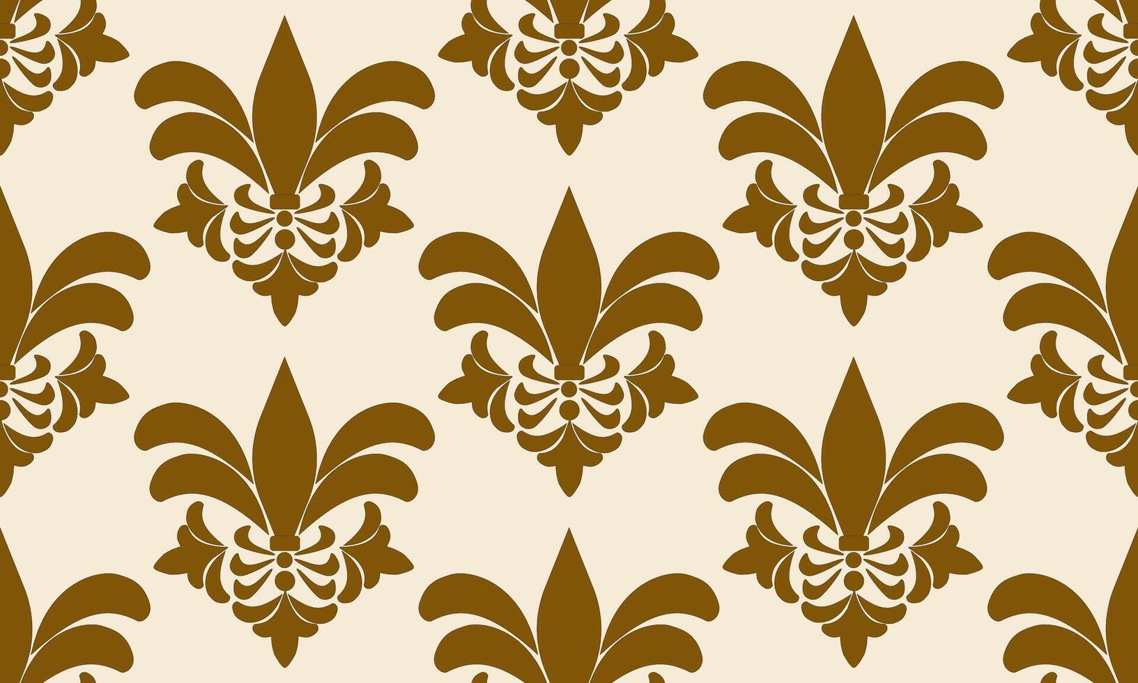 seamless pattern designs with brown damask flower on cream background, design for fabric or various pattern printing works. vector