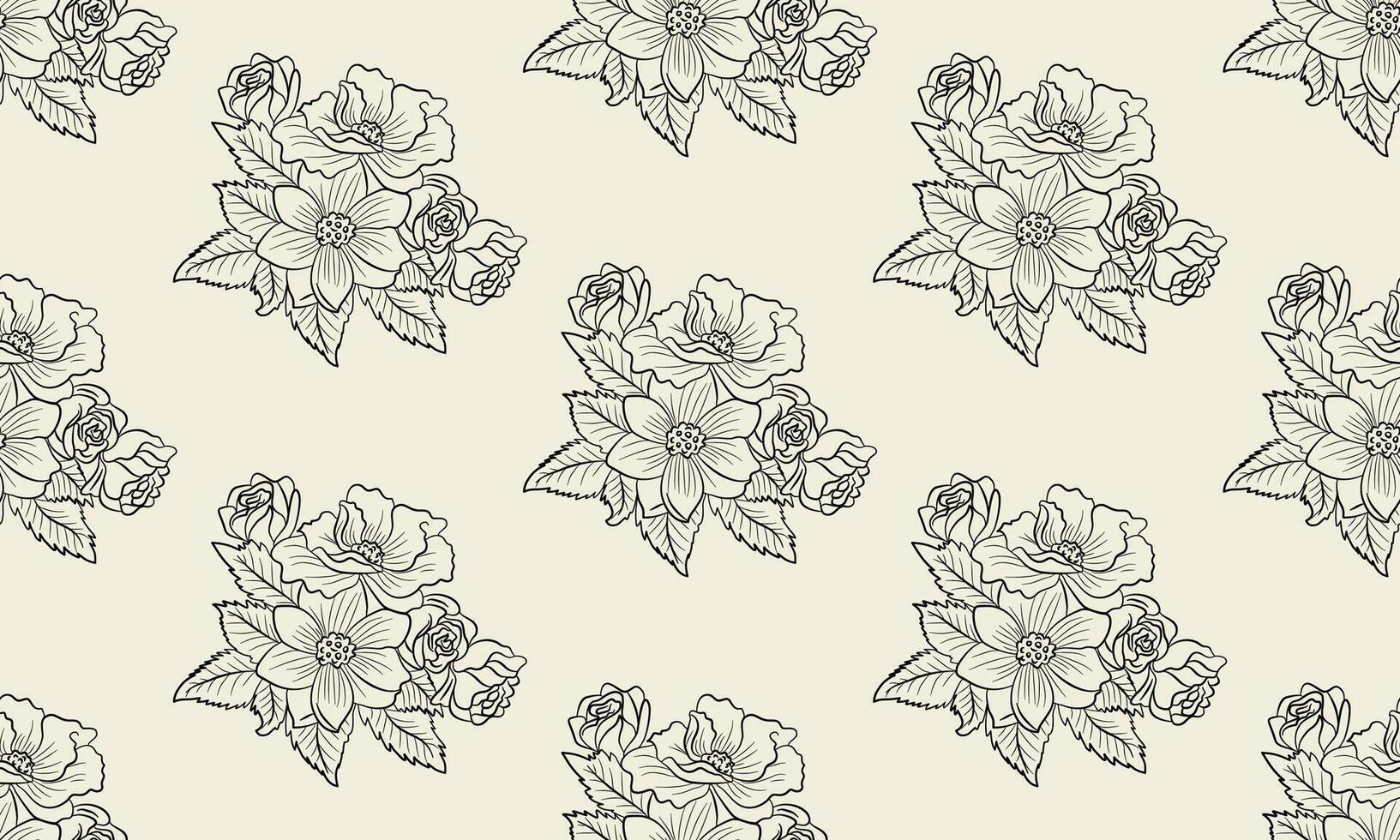 a pattern composed of black lines flower with cream background , design for fabric or various pattern printing works. vector