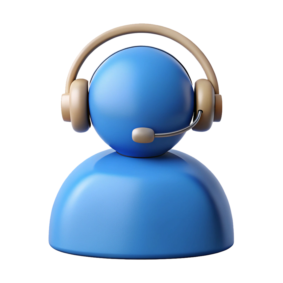 3D Person with Headphones Icon Representing Customer Support or Call Center Service png
