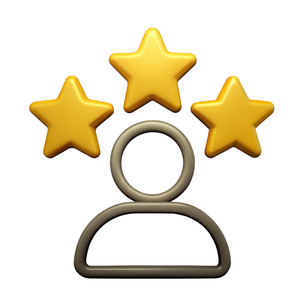 3D Icon of a Person with 3 Stars, Avatar Symbol Representing Top Rating, Talent Recognition, Premium User, Achievement, and Featured Profile png